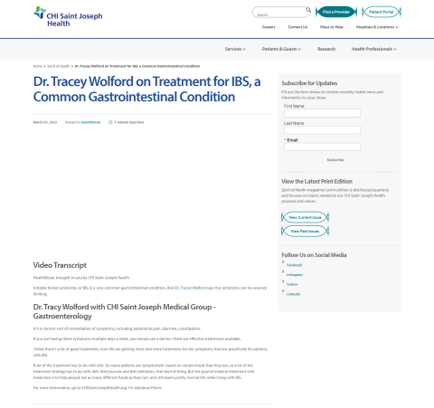 Dr. Tracey Wolford on Treatment for IBS a Common Gastrointestinal