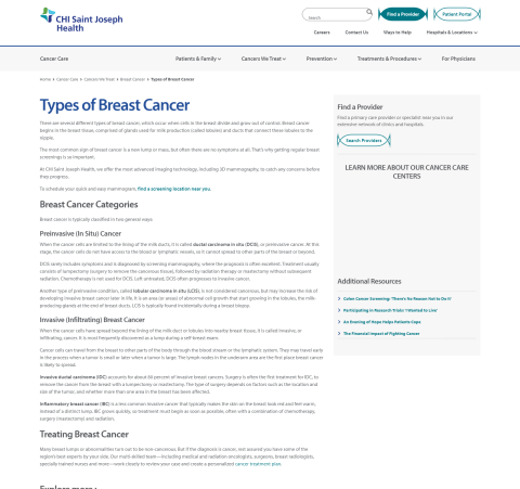 Types Of Breast Cancer - Cancer Care | CHI Saint Joseph Health