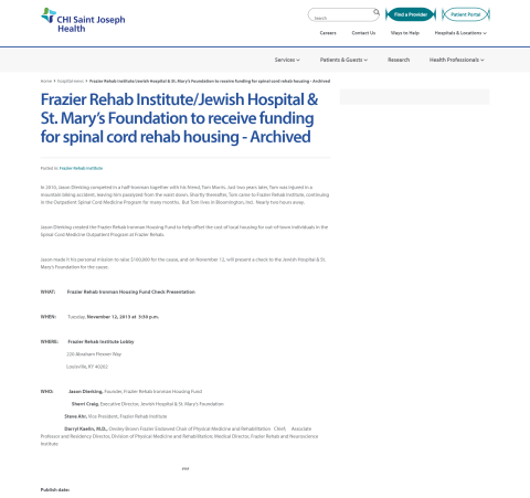 Frazier Rehab Institute/Jewish Hospital & St. Mary’s Foundation To ...