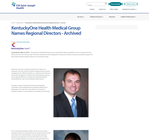 KentuckyOne Health Medical Group Names Regional Directors | News | CHI ...