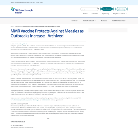 MMR Vaccine Protects Against Measles as Outbreaks Increase | News | CHI ...